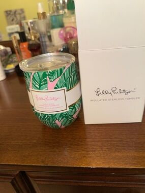 Lilly Pulitzer Green & Pink Tropical Insulated Stemless Tumbler with Lid